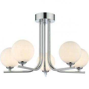 Plafón Cradle Cromo Brillo con Cristal Opal y 5 Focos de 28cm