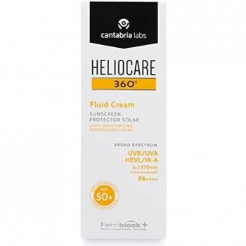 Heliocare 360 Fluid Cream SPF50+ 50ml / Sun Cream For Face/Daily UVA, UVB Visible light and infrared-A Anti-Ageing Sunscreen Protection/Dry and Normal Skin Types/Hydrating