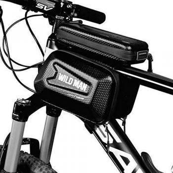 XL Black Water-Resistant Smartphone Touch Display Bike Frame Bag with Rod Mount