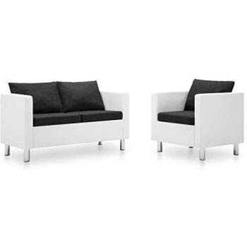 vidaXL Set de Sofás 2 Piezas Cuero Sintético Blanco y Gris Oscuro Mobiliario