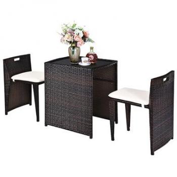 Outdoor Rattan Space Saving 3-Piece Patio Set