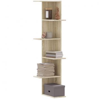 Estantería de pared de esquina de madera 36,5x36,5x140 cm en colores Blanco, Negro y Roble Sonoma - Mueble de Almacenaje para Oficina, Estudio y Dormitorio