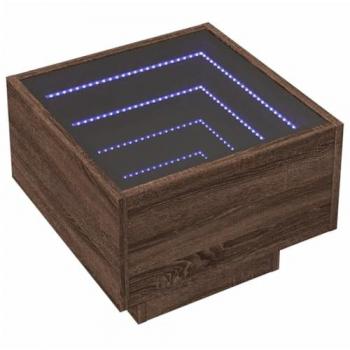 Mesa auxiliar con LED madera ingeniería marrón roble 40x40x30cm