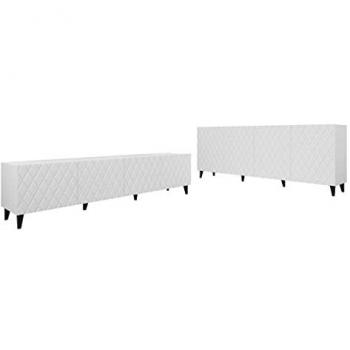 Conjunto de salón Charlotte 188, blanco, con mesa de TV, aglomerado laminado y MDF, 82 x 42 cm