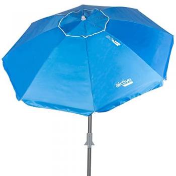 Aktive Sombrilla Playa Antiviento 210 Cm Con Mástil Inclinable, Ø210 cm, color azul, plegable, con protección UV 50