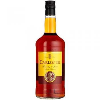 Brandy Carlos III 1L - Brandy de alta calidad, envejecido en barricas de roble, con un sabor suave y afrutado, ideal para disfrutar solo o en cócteles
