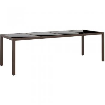 Mesa de jardín Polyrattan marrón con tapa de vidrio, superficie de vidrio, ratán sintético