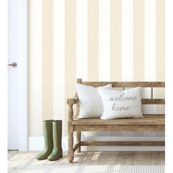 Papel Pintado Vinílico Lavable Rayas Anchas Beige y Blancas con Textura en Relieve - Rollo 10 m x 0,53 m