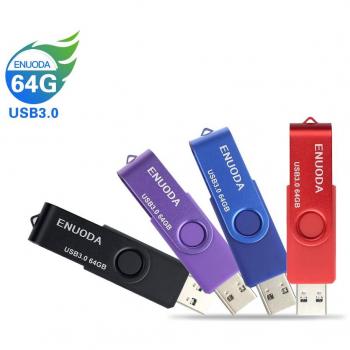 4 Piezas 64GB USB 3.0 ENUODA Pendrive Pivote Memorias Giratoria Plegable Diseño de Cierre