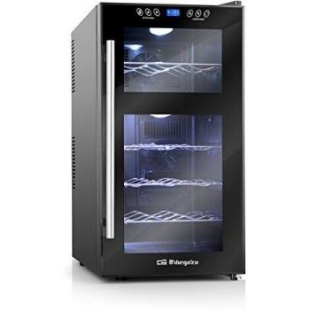 Orbegozo VT 1810 - Vinoteca Independiente con Capacidad para 18 Botellas, Dos Zonas de Temperatura, 130W, 52L, Iluminación LED, Display Digital y Panel de Control Táctil con 4 Estantes Cromados Extraíbles