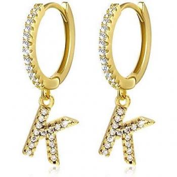 SIMPLGIRL Pendientes Letras para Niñas Mujeres, Pendientes de aro Inicial de 14k Chapado en oro con circonia