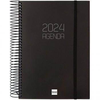 Finocam Agenda Espiral Opaque E10 2024 Negro - Enero a Diciembre de 2024, 1 Día por Página, Idioma Español, Tamaño 155x212 mm
