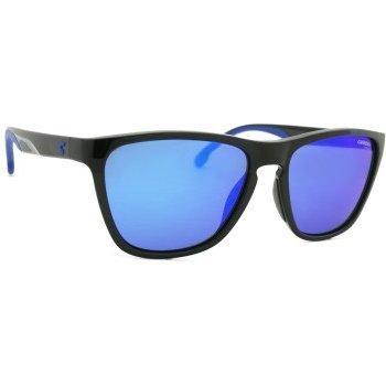 Carrera 8058/S Black and Blue Unisex Sunglasses, Size: 56 MM, Square Shape, Blue Mirror Lenses