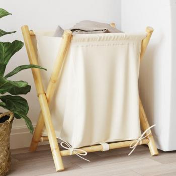 vidaXL Laundry Basket - Cream White, 45x55x63.5 cm, Bamboo