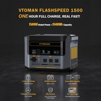 VTOMAN FlashSpeed 1500 Portable Power Station, 1548Wh LiFePO4 Battery, 3000W Peak Output, 12 Ports