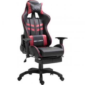 Silla gaming con reposapiés cuero sintético color vino tinto