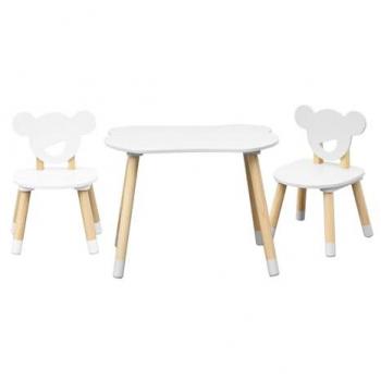 Conjunto de Mesa Infantil y 2 Sillas Blanco y Marrón, MDF Pino, Dimensiones: 44x60x56 cm - Ideal para Habitación Montessori