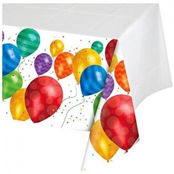 Creative Converting - Funda de plástico para mesa con diseño de globo y borde impreso, 137 x 25,9 cm, multicolor, plástico, Balloon Blast, 54 x 102