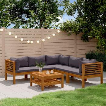 6-Piece Solid Acacia Wood Garden Lounge Set with Cushions