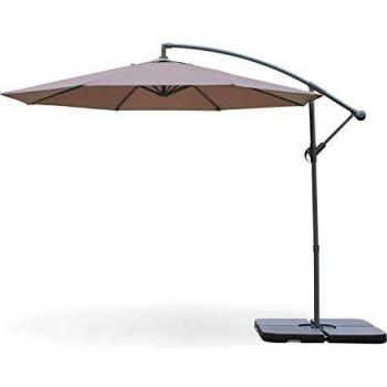 Sombrilla redonda descentrada de 3m, Hardelot, Taupe, con manivela anti-retorno y tela impermeable, fácil de usar