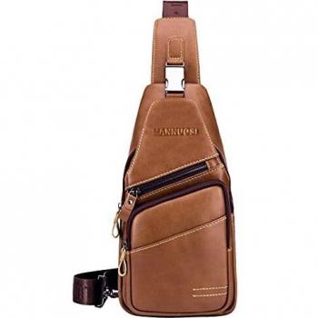MANNUOSI Shoppers Y Bolsos De Hombro Hombre Moda Casual Piel autentica Bolsos bandolera Marrón