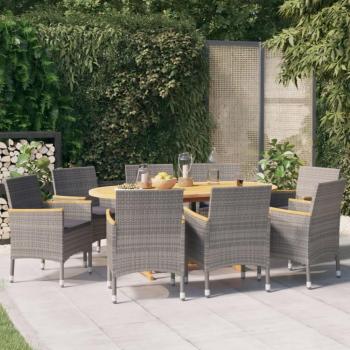 Juego de comedor de jardín 9 piezas con cojines gris