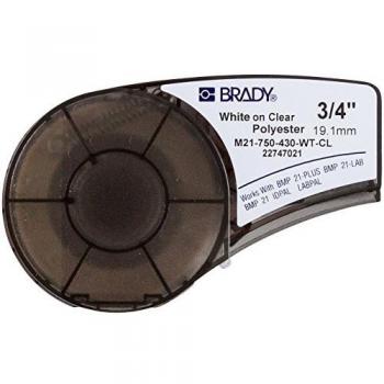 Brady (M21-750-430-WT-CL) Cinta de poliéster para BMP21-PLUS; BMP21-LAB; BMP21 19.05 mm x 6.40 m Blanco sobre transparente