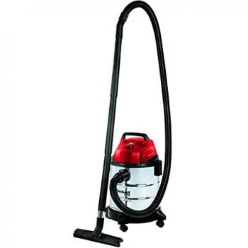 Einhell Aspirador seco y húmedo con cable - TC-VC 1820 S - inoxidable eléctrico con cable de 2.50 metros, 180 mbar, 1250 W, 230 V, 80 dB, 50 Hz, capacidad de 20 L, Color Rojo / Inox, 460 x 323 x 326