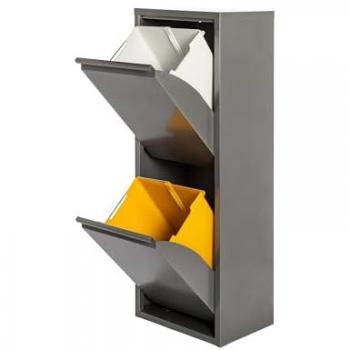 Cubo de Basura y Reciclaje Metálico Wellhome 2 Compartimentos 34L Blanco Mate