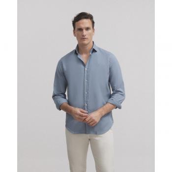 Camisa sport azul índigo de corte slim para hombre con estructura ligera