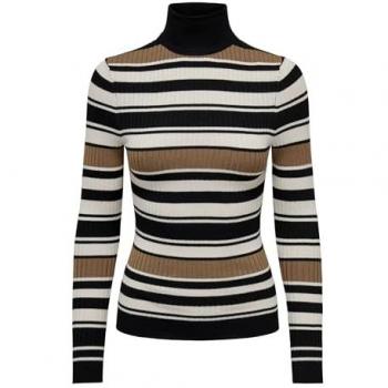 Jersey de mujer Only Karol cuello alto canalé rayas camel, talla P