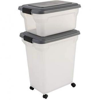 Contenedor Hermético para Pienso de Mascotas con Ruedas, 45L+20L, Gris, Transparente - Iris Ohyama