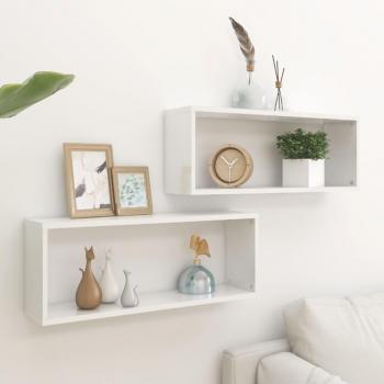 vidaXL Wall Cube Shelf - 2 pcs, High Gloss White, 60x15x23 cm, Engineered Wood