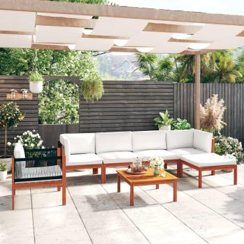 7-Piece Cream Acacia Wood Garden Lounge Set with Cushions
