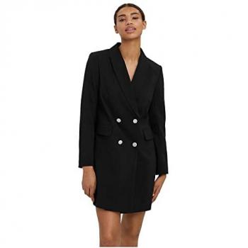 Vero Moda Vestido Blazer de Manga Larga Negro con Botones de Doble Botonadura, Talla XS