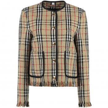 Burberry Women's Multicolor Light Jacket in Beige Wool with Fringe Finish | Size S | 8065309141086 Color A7028