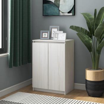 Aparador de madera maciza de pino 60x36x84 cm, Mueble de Almacenaje de Salón, Buffet moderno, Armario Auxiliar, Armario de Almacenamiento en color natural y blanco