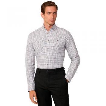 Camisa de hombre tailored fit de cuadros tattersall Hackett Brushed Tattersal Red XL