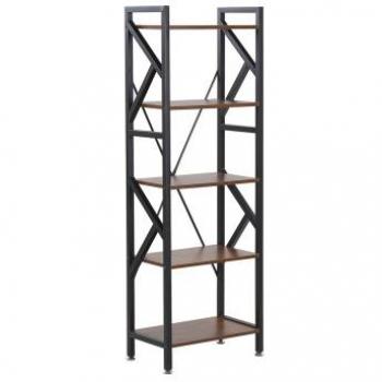 Estantería industrial Beliani de madera oscura y metal negro, 150 cm, estructura de acero, 5 niveles, parte posterior abierta, pies ajustables