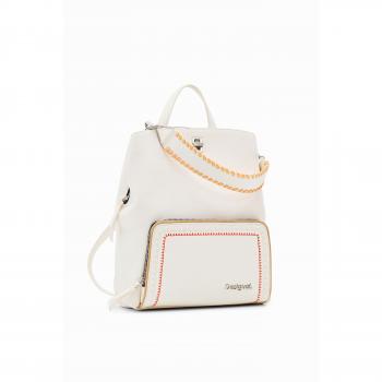 Desigual PRIME SUMY Women's Backpack in White - Elegant White Backpack with Contrast Details, Female, Beige, Size: ONE Size, White Polyethylene Backpack with Logo Detail, 34.5 cm