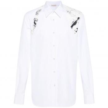 Alexander McQueen Men's Printed Harness Shirt in White | Size 16 | 782233QNAAD9000