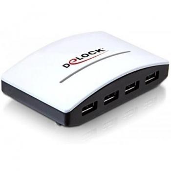 Concentrador USB 3.0 Externo de 4 Puertos con Fuente de Alimentación, Negro y Blanco