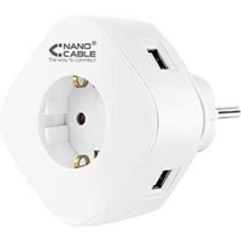 Nanocable 10.37.0003 Cargador Universal USB y Enchufes, Blanco