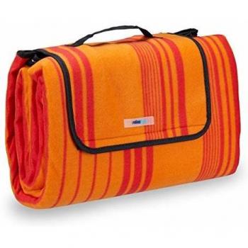 Manta de Picnic XXL Impermeable y Aislante, 200x200 cm, Rayas Rojas y Naranjas con Asa