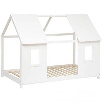 Cama Cabaña Infantil de Madera de Pino - Blanca - 90 x 190 cm con Ventana Atmosphera