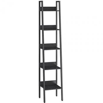 Estantería Escalera Estrecha de 5 Niveles, Negro Ébano + Negro Tinta, Ideal para Oficina en Casa y Sala de Estar, 30 x 33,8 x 170 cm
