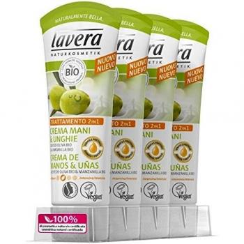 Lavera Crema de Manos y Uñas con Aceite de Oliva Bio y Manzanilla - vegano - cosméticos naturales 100% certificados - cuidado de la piel - 4 Recipientes de 75 ml