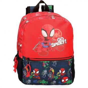 Mochila Marvel Go Spidey Infantil Roja de Poliéster 25x32x12cm con Bolsillos Laterales