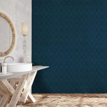 Papel pintado art decó rombo azul turquesa 52x1000 cm