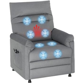Sillón Relax Reclinable Eléctrico HOMCOM con Calor Lumbar, Masaje Vibración, Motor Silencioso, Función de Memoria y Control Remoto - Gris